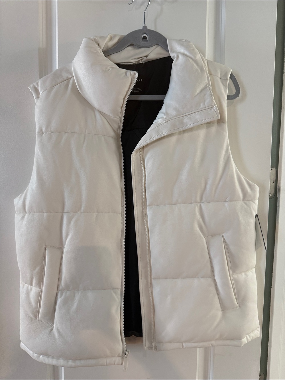 Andrew Marc Cream Quilted Puffer Vest with High Collar